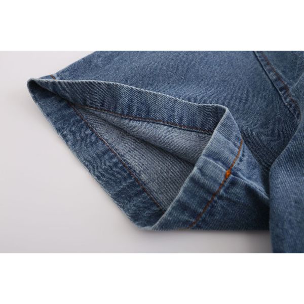 Cartoon embroidered coconut tree wave denim short sleeve beach style 7