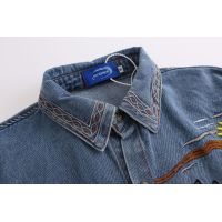 Cartoon embroidered coconut tree wave denim short sleeve beach style 7