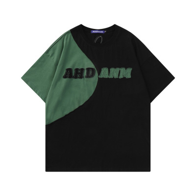 Contrast color stitching short-sleeved T-shirt loose top 9