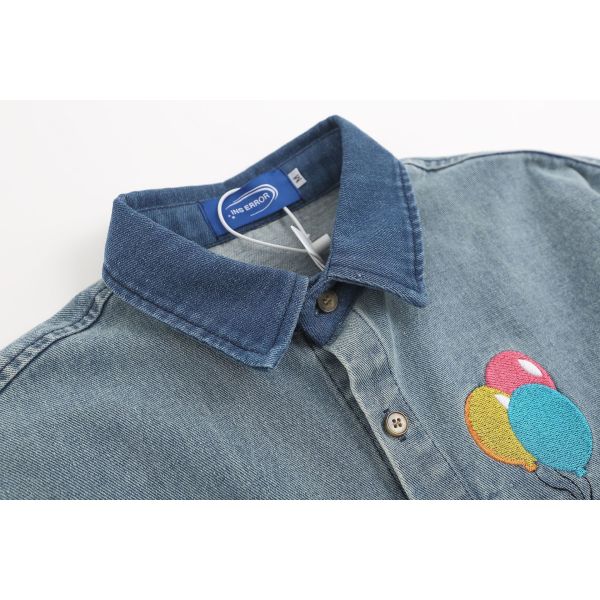 Funny cartoon heavy embroidery washed denim short-sleeved shirt 6