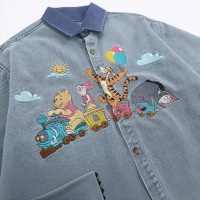 Funny cartoon heavy embroidery washed denim short-sleeved shirt 6