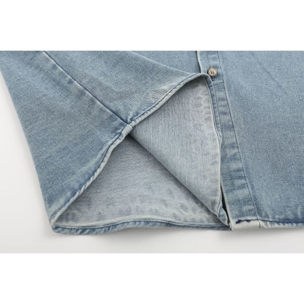 Funny cartoon heavy embroidery washed denim short-sleeved shirt 6