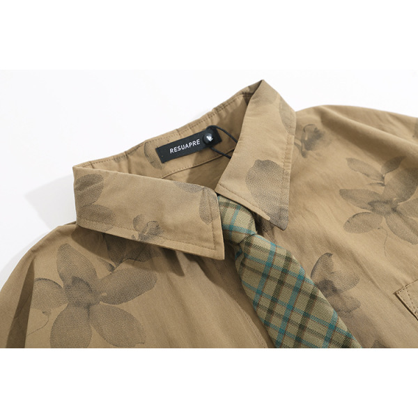 Lace-up floral shirt short-sleeved loose shirt thin jacket 4
