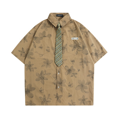 Lace-up floral shirt short-sleeved loose shirt thin jacket 4