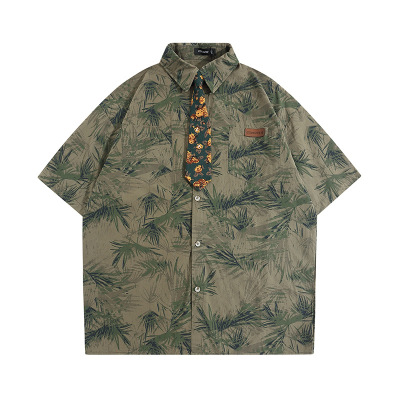 Lace-up floral shirt short-sleeved loose shirt thin jacket 5