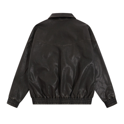 Leather jacket American retro washed distressed loose coat 11