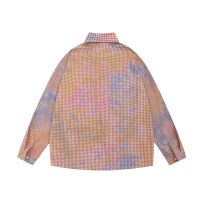 Tie-Dye Gradient Plaid Long Sleeve Loose Multi-Pocket Shirt 24