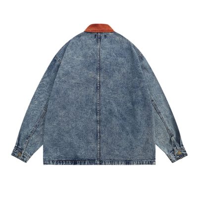 Multi-pocket lapel denim jacket men's trendy loose coat 22
