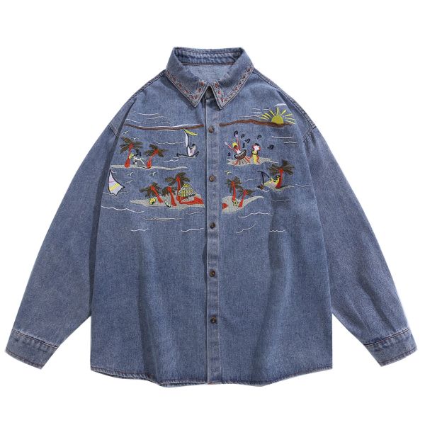 Embroidered denim long-sleeved shirt 19