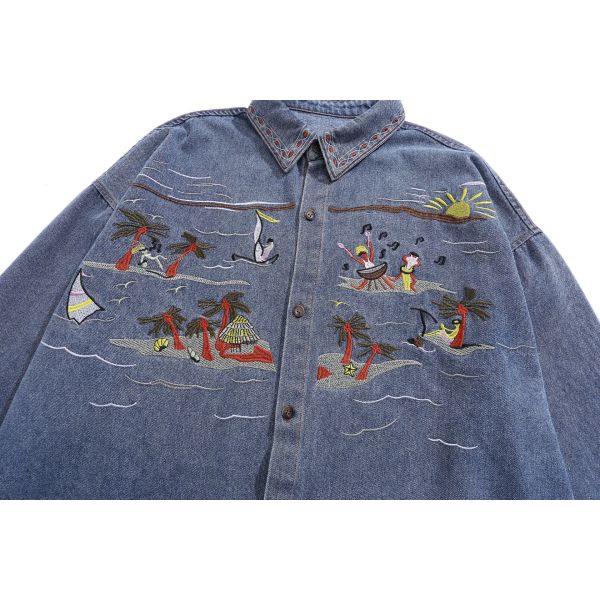 Embroidered denim long-sleeved shirt 19