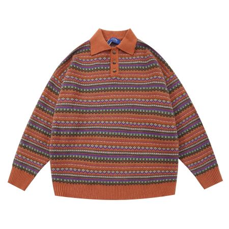 Striped lapel pullover sweater Vintage loose knit sweater 17
