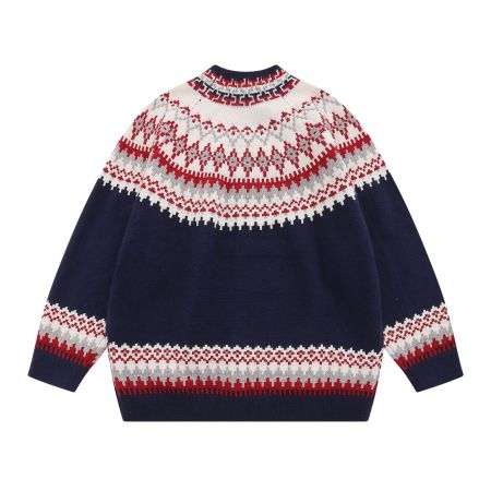 Jacquard Crew Neck Cardigan Knit Sweater Jacket 15