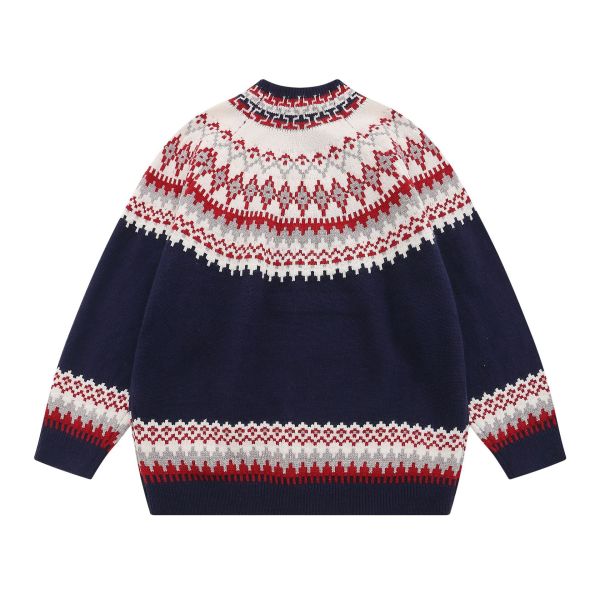 Jacquard Crew Neck Cardigan Knit Sweater Jacket 15