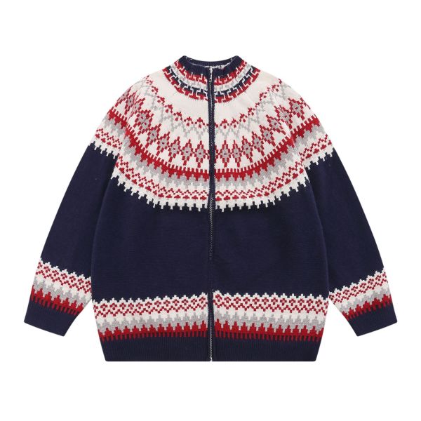 Jacquard Crew Neck Cardigan Knit Sweater Jacket 15