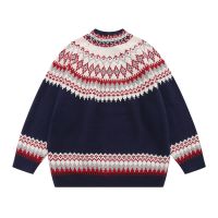 Jacquard Crew Neck Cardigan Knit Sweater Jacket 15