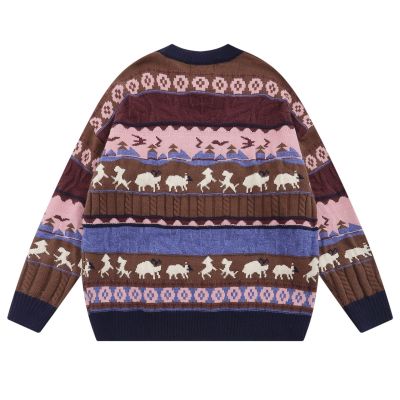 Striped jacquard lapel pullover sweater loose knit sweater 14