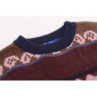 Striped jacquard lapel pullover sweater loose knit sweater 14