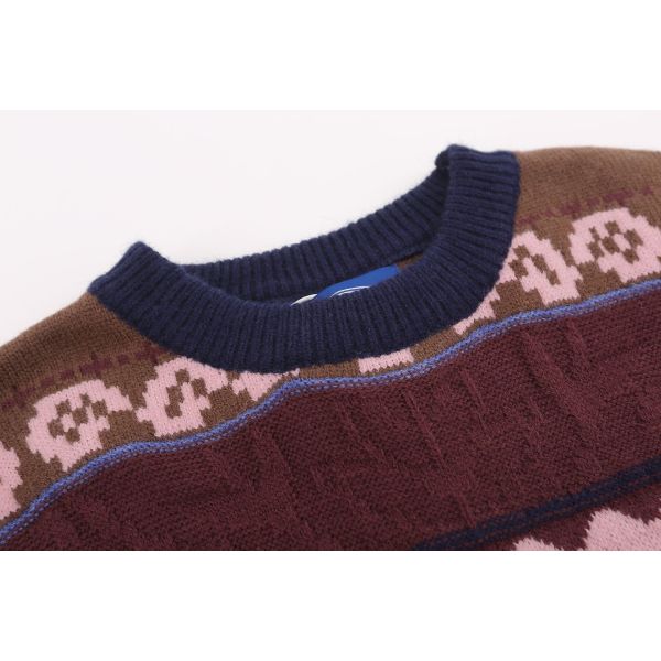 Striped jacquard lapel pullover sweater loose knit sweater 14