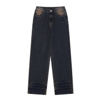 Denim washed stitching embroidered straight pants Draped trousers 31