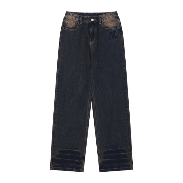 Denim washed stitching embroidered straight pants Draped trousers 31