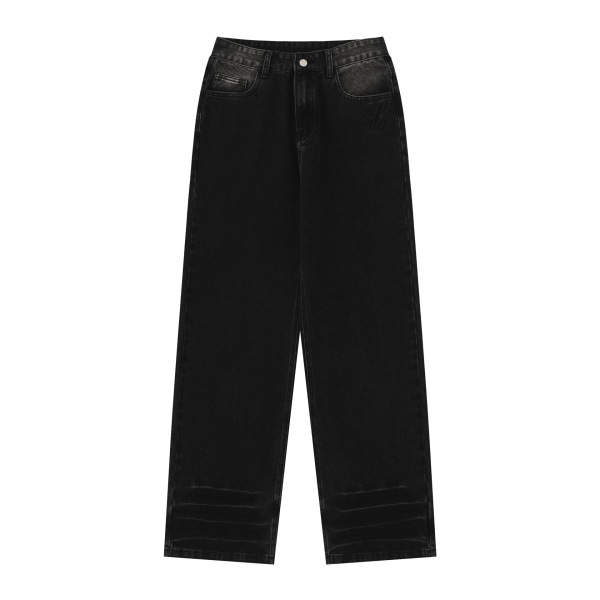 Denim washed stitching embroidered straight pants Draped trousers 31