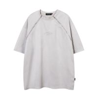 Short-sleeved T-shirt with suede zip-up top 44