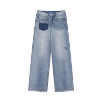 Jeans Raw Edges Loose Straight Leg Pants for Men and Women 34