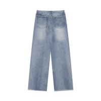 Jeans Raw Edges Loose Straight Leg Pants for Men and Women 34