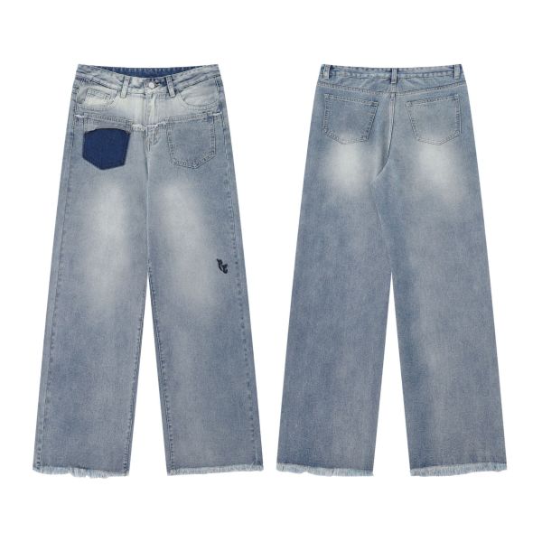 Jeans Raw Edges Loose Straight Leg Pants for Men and Women 34