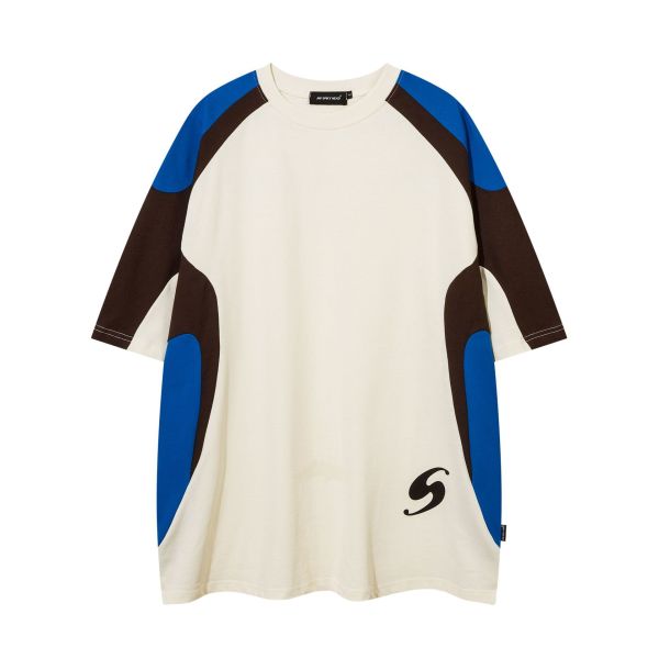 Short-sleeved T-shirt cotton patchwork contrast color top 53